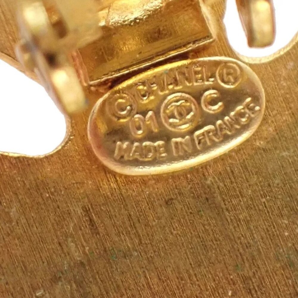 CHANEL CC Logo Rhinestone Earrings 01C Clip-On Gold Vintage Accessory 86FA446 - Picture 4 of 16